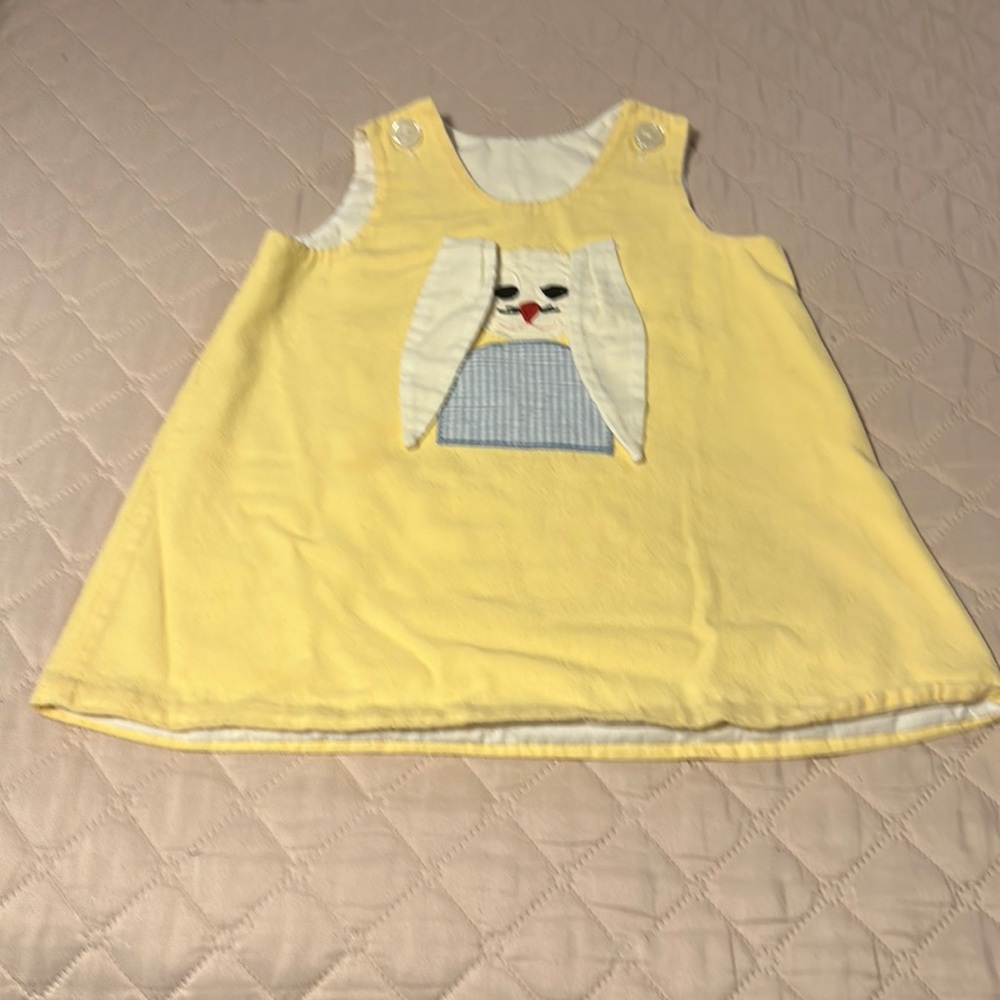 LaJenns fashions size 18 months floppy eared yellow bunny dress. (Lined).